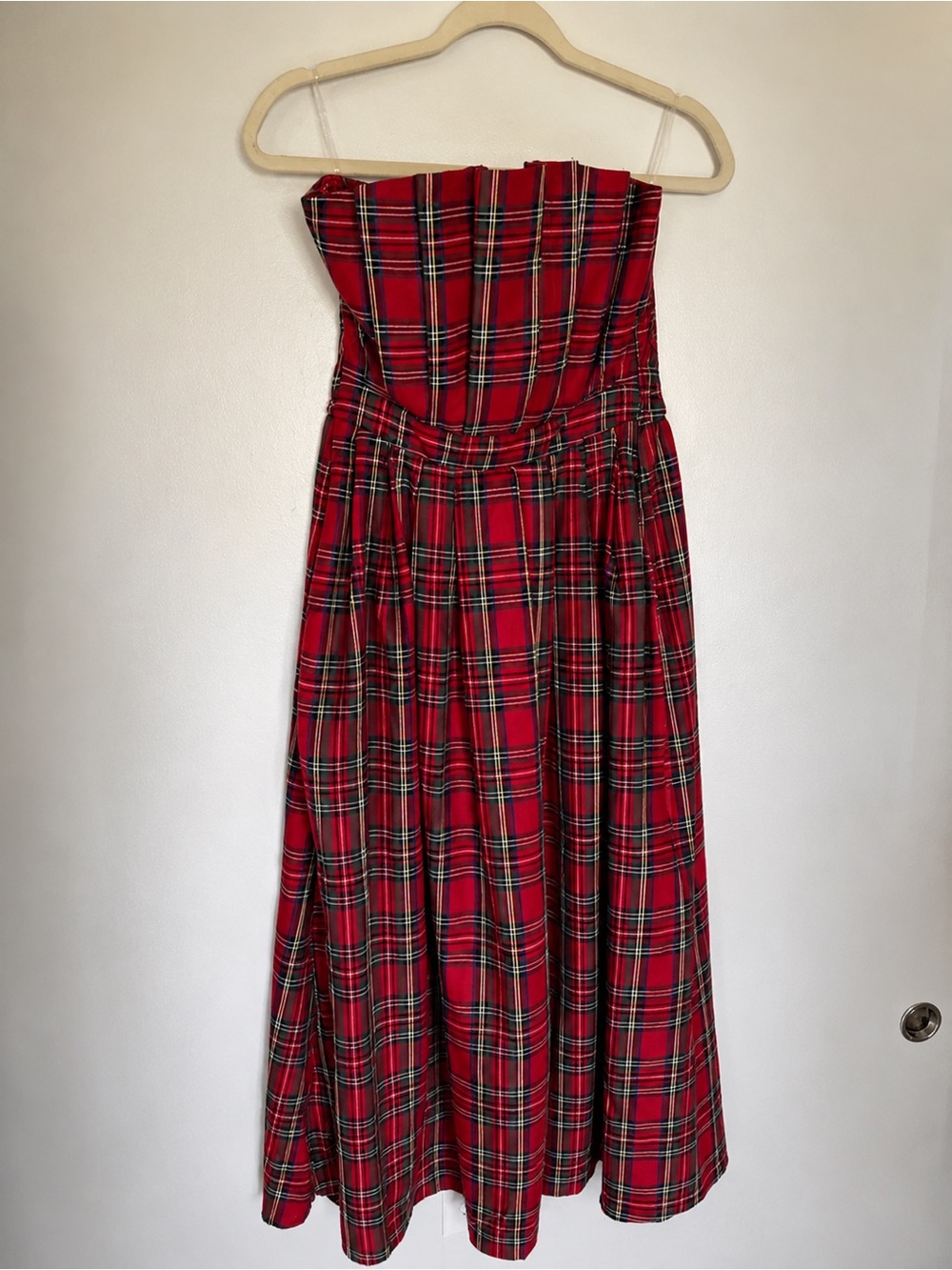 Size small entro classic plaid Red Tartan Strapless Midi Dress - Picture 3 of 3